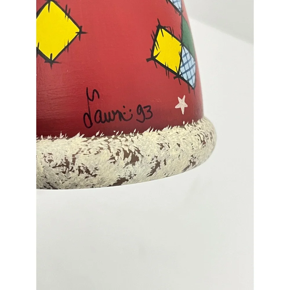 Dawn Hand Painted Santa Figurine‎ Red Vintage 1993 Folk Art Patchwork